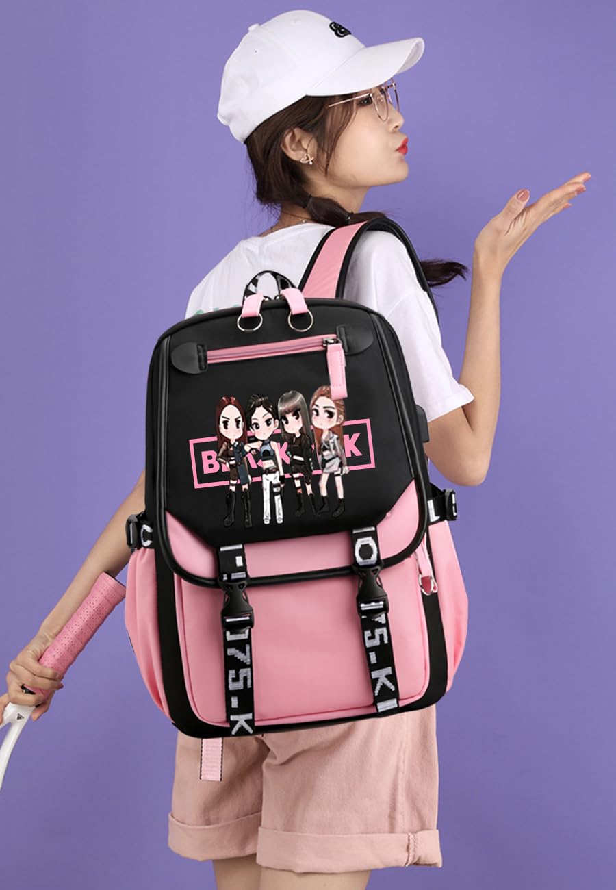 PALAY Black Pink Bag For Girls School Bag with USB Cable Jack Cute Backpacks Idol Print Design Laptop Backpack and Casual Backpack Student Accessories That can Hold 16.8 inches Books PALAY Black Pink Bag For Girls School Bag with USB Cable Jack Cute Backpacks Idol Print Design Laptop Backpack and Casual Backpack Student Accessories That can Hold 16.8 inches Books